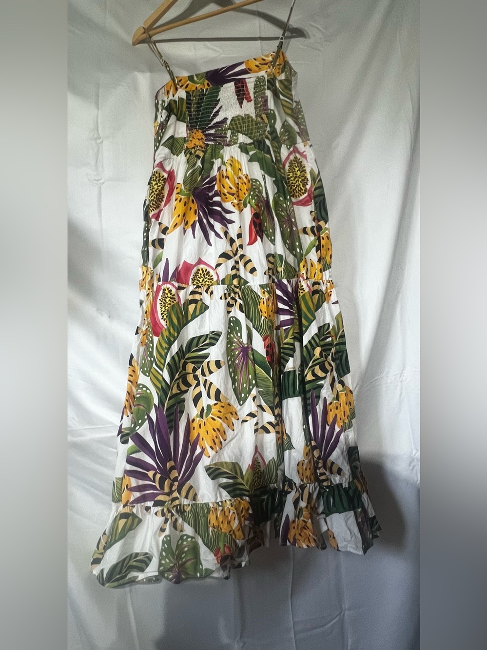 White Tropical Farm Rio Tiered Maxi dress with pockets vacation cotton natural - Picture 10 of 16